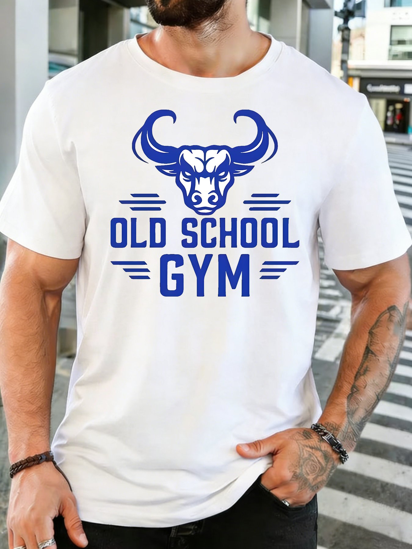 Home Gym Old School - قميص رجالي قطني ناعم برقبة دائرية،